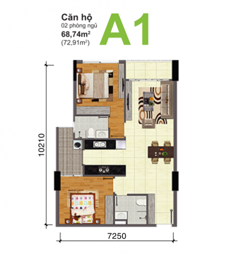 Cho thuê căn hộ chung cư tại Quận 2, Tp. HCM, diện tích 67m2, giá 9 triệu/tháng