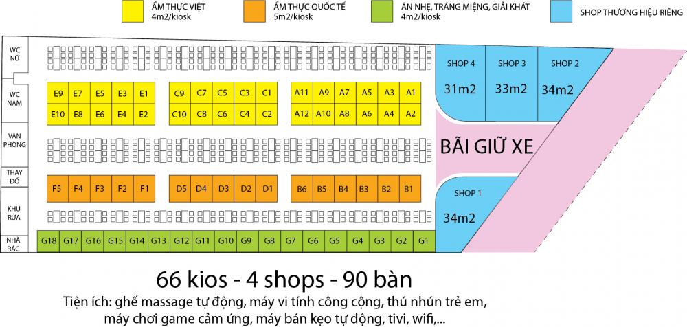 Cho thuê kios Foodcourt tại TT ẩm thực quốc tế FOOD SQUARE, giá chỉ từ 6tr/kios