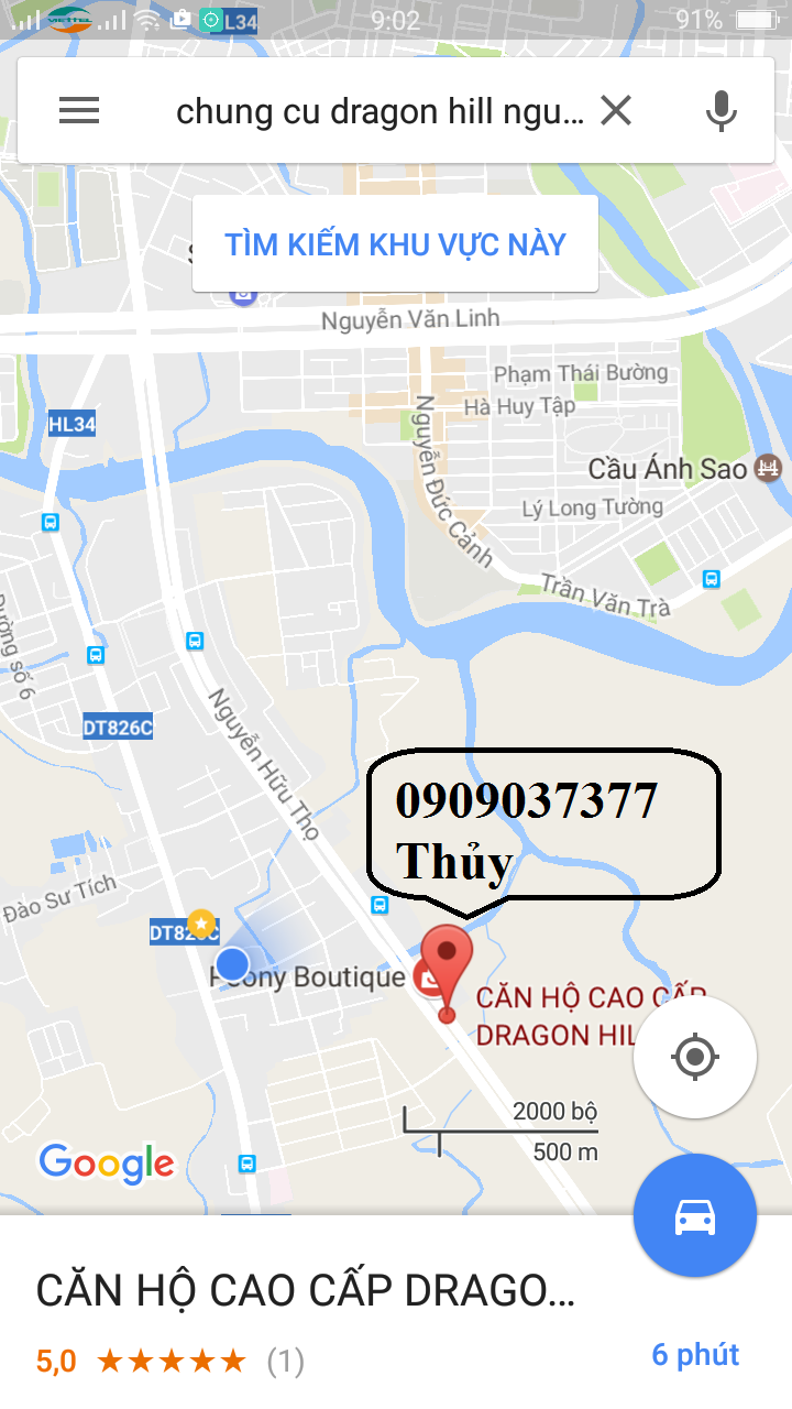 Cần cho thuê căn thông tầng Dragon Hill Nguyễn Hữu Thọ, căn 2 phòng ngủ, 3wc, nội thất đầy đủ 9triệu/tháng, 0909037377
