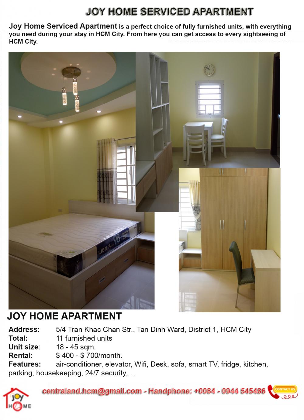 Fully-Serviced apartment JOY HOME,  located just at the centre of District 1, HCMC.
