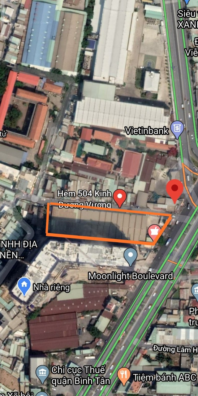 Góc 3 mặt tiền 3,600 m2 mặt tiền Kinh Dương Vương - Kế bên chung cư Moonlight Boulevard.