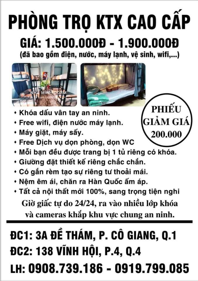 Phòng trọ KTX cao cấp ( Ở GHÉP)  giá chỉ 1tr5/người