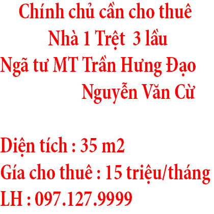 Chính chủ cần cho thuê nhà ở Ngã tư Hẻm 366/5 Trần Hưng Đạo – Nguyễn Văn Cừ- TP HCM