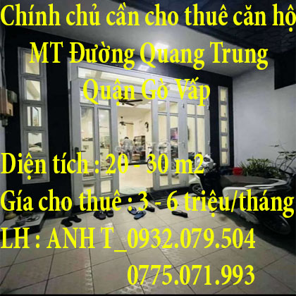Chính chủ cần cho thuê căn hộ Mặt tiền Đường Quang Trung – Quận Gò Vấp – TP HCM