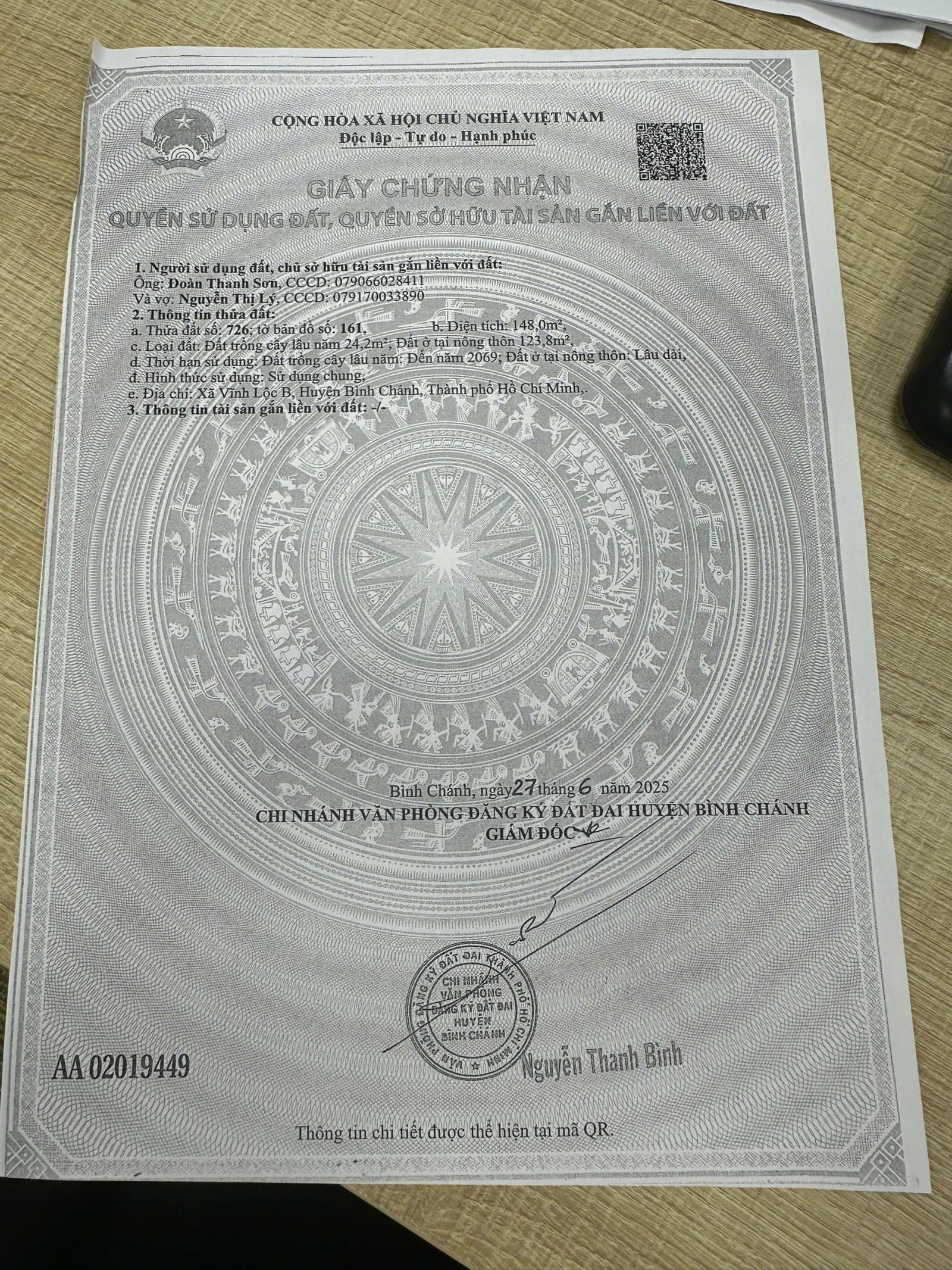 BÁN ĐẤT TẠI VĨNH LỘC B, BÌNH CHÁNH, DT148M2 SẴN SỔ HỒNG, CHỈ 6.3 TỶ. LH:0901638533.