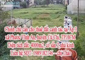 Chính chủ cần cho thuê đất canh tác tại địa chỉ: Ấp 3, xã Phước Vĩnh An, huyện Củ Chi, TP.HCM. 2029642