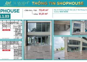 Cho thuê Shophouse Căn góc Lavida Plus Nguyễn Văn Linh Quận 7, 123m2, trệt + lửng 2112400